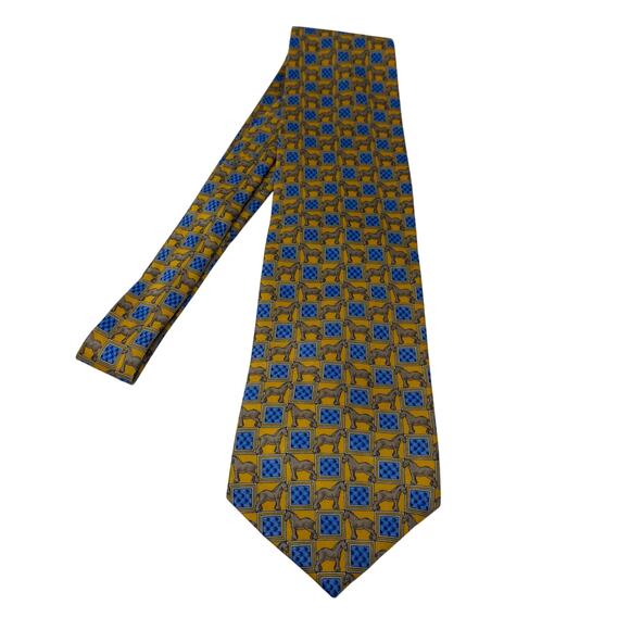 Faberge Silk Chess Print Tie Gold Blue Suit Formal Dress Event Mens #062 - Picture 1 of 6
